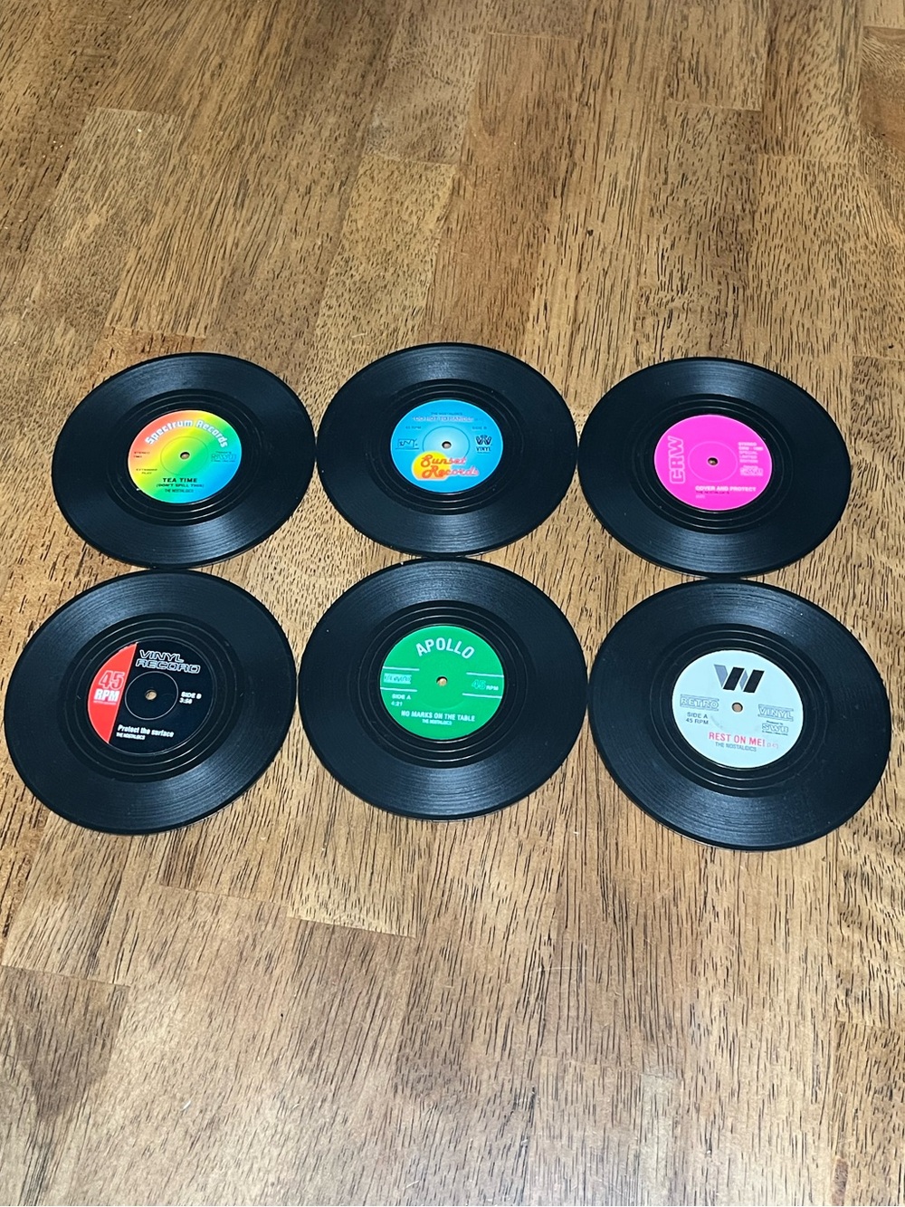 Nostalgic Vintage Vinyl Record Drink Coasters Mini Funny Album 6pc